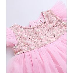 Babyhug Ruffle Sleeves Ethnic Dress Embroidered and Sequin Detailing - Pink