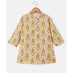 Babyhug 100% Cotton Kurta With Payjama Set Floral Print - Beige