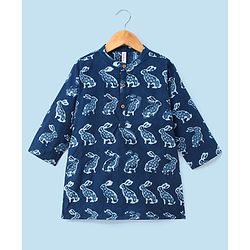 Babyhug 100% Cotton Kurta With Dhoti Set Bunny Print - Indigo