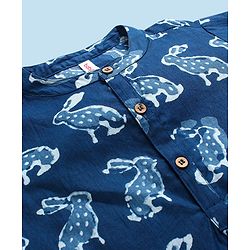 Babyhug 100% Cotton Kurta With Dhoti Set Bunny Print - Indigo