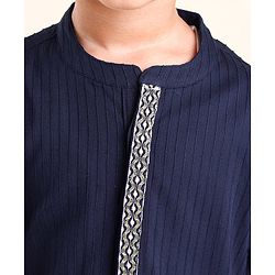 Babyhug 100% Cotton Dobby Full Sleeves Embroidered Kurta With Chevron Printed Dhoti Set - Navy Blue