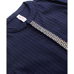 Babyhug 100% Cotton Dobby Full Sleeves Embroidered Kurta With Chevron Printed Dhoti Set - Navy Blue