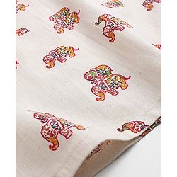 Babyhug 100% Cotton Full Sleeves Flex Elephant Printed Kurta With Dhoti Set - Beige