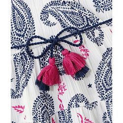 Babyhug 100% Cotton Singlet Sleeves Woven Printed Overlap Ethnic Dress With Embroidery - White