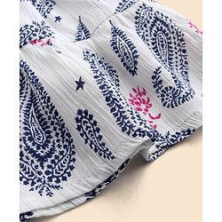 Babyhug 100% Cotton Singlet Sleeves Woven Printed Overlap Ethnic Dress With Embroidery - White