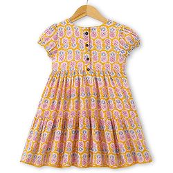 Babyhug 100% Cotton Woven Cap Sleeves Ethnic Dress with Fruits Print - Yellow