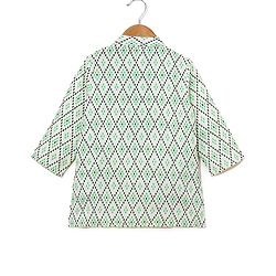 Babyhug 100% Cotton Full Sleeves Kurta & Laheriya Dhoti Set Floral Embroidery & Diamond Print - Cream & Green