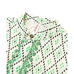 Babyhug 100% Cotton Full Sleeves Kurta & Laheriya Dhoti Set Floral Embroidery & Diamond Print - Cream & Green