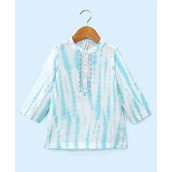 Babyhug Full Sleeves Embroidered Kurta & Pyjama Set Tie Dye Print- White & Blue