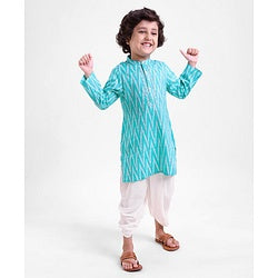 Babyhug Woven Full Sleeves Kurta & Dhoti Set Geometric Pattern Print - Blue & Off White