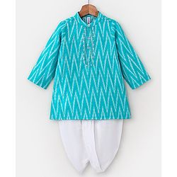 Babyhug Woven Full Sleeves Kurta & Dhoti Set Geometric Pattern Print - Blue & Off White
