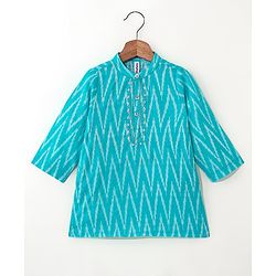 Babyhug Woven Full Sleeves Kurta & Dhoti Set Geometric Pattern Print - Blue & Off White
