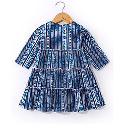 Babyhug Woven Ethnic Dress with Full Sleeves Shrug & Front Tie-Up Details Dots Print - Indigo