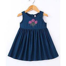 Babyhug Woven Ethnic Dress with Full Sleeves Shrug & Front Tie-Up Details Dots Print - Indigo