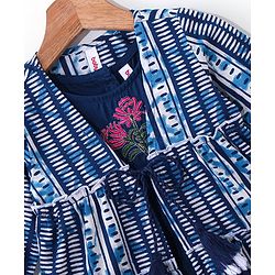 Babyhug Woven Ethnic Dress with Full Sleeves Shrug & Front Tie-Up Details Dots Print - Indigo