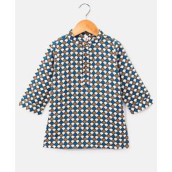 Babyhug 100% Cotton Knit Full Sleeves Kurta & Dhoti Set Angarakha Print - Blue & Brown