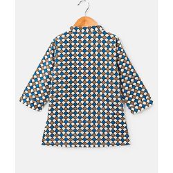 Babyhug 100% Cotton Knit Full Sleeves Kurta & Dhoti Set Angarakha Print - Blue & Brown