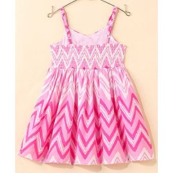 Babyhug 100% Cotton Woven Sleeveless Chevron Print Embroidered Sequins Dress - Pink