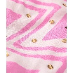 Babyhug 100% Cotton Woven Sleeveless Chevron Print Embroidered Sequins Dress - Pink