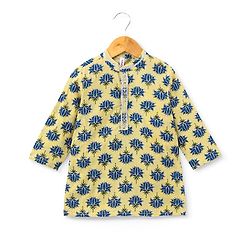 Babyhug 100% Cotton Full Sleeves Floral Print Kurta & Dhoti Set - Light Yellow