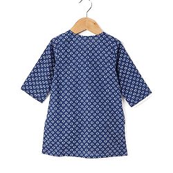 Babyhug 100% Cotton Full Sleeves Kurti & Palazzo With Dupatta Floral Print & Embroidery- Indigo