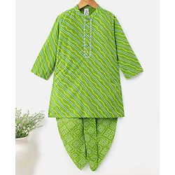Babyhug Cotton Full Sleeves Kurta & Dhoti Set Bandhani Print - Green