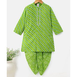 Babyhug Cotton Full Sleeves Kurta & Dhoti Set Bandhani Print - Green
