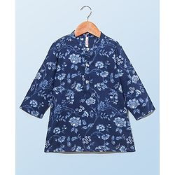 Babyhug 100% Cotton Woven Full Sleeves Kurta with Payjama Set Floral Print - Blue