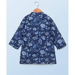 Babyhug 100% Cotton Woven Full Sleeves Kurta with Payjama Set Floral Print - Blue