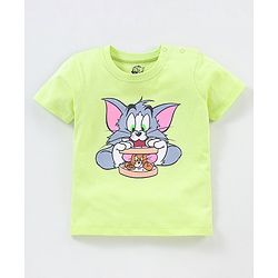 Babyhug Cotton Half Sleeves T-Shirt Tom & Jerry Print - Lime Green