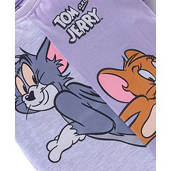 Babyhug Cotton Half Sleeves T-Shirt Tom and Jerry Print - White Melange & Purple