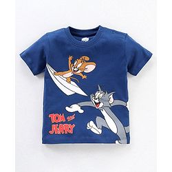 Babyhug Cotton Half Sleeves T-Shirt Tom & Jerry Print - Dark Blue