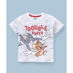Babyhug Cotton Half Sleeves Tom and Jerry Print T-Shirt - White