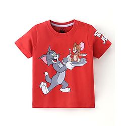 Babyhug Cotton Half Sleeves T-Shirt Tom and Jerry Print - Red