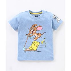 Babyhug Cotton Half Sleeves T-Shirt Tom & Jerry Print - Blue Melange
