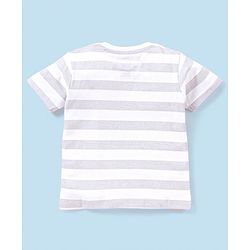 Babyhug Cotton Jersey Knit Half Sleeves Striped T-Shirt Tom & Jerry Print - White & Grey Melange
