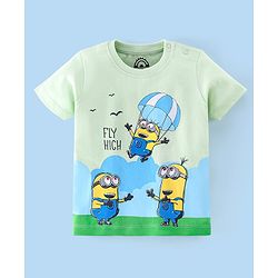 Babyhug Cotton Knit Half Sleeves T-Shirt with Minion Graphics - Light Green