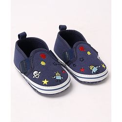 Cute Walk by Babyhug Embroidered Booties with Velcro Closure - Blue