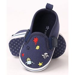 Cute Walk by Babyhug Embroidered Booties with Velcro Closure - Blue