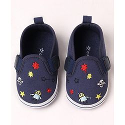 Cute Walk by Babyhug Embroidered Booties with Velcro Closure - Blue