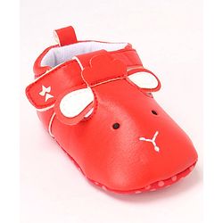 Cute Walk by Babyhug Booties Face Design with Velcro Closure - Red