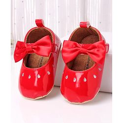 Cute Walk by Babyhug Party Booties with Bow and Velcro Closure - Red