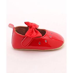 Cute Walk by Babyhug Party Booties with Bow and Velcro Closure - Red