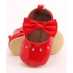 Cute Walk by Babyhug Party Booties with Bow and Velcro Closure - Red