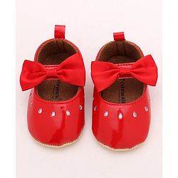 Cute Walk by Babyhug Party Booties with Bow and Velcro Closure - Red