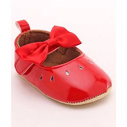 Cute Walk by Babyhug Party Booties with Bow and Velcro Closure - Red
