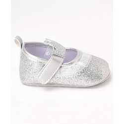 Cute Walk by Babyhug Party Glitter Booties with Crown Applique and Velcro Closure - Silver