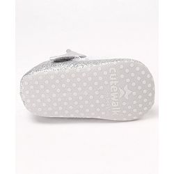 Cute Walk by Babyhug Party Glitter Booties with Crown Applique and Velcro Closure - Silver