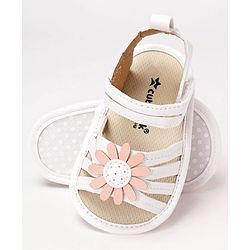 Cute Walk by Babyhug Velcro Closure Sandal Style Booties With Floral Applique - White