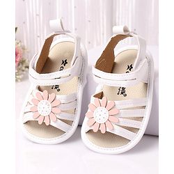 Cute Walk by Babyhug Velcro Closure Sandal Style Booties With Floral Applique - White